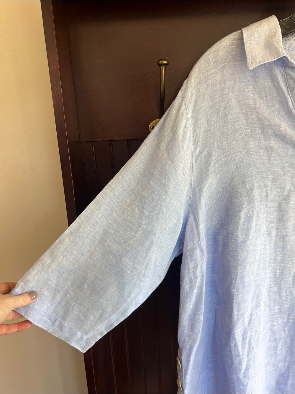 TAHARI Linen V Neck Popover Top 3/4 Sleeve Blue Coastal Breathable Relaxed Sz 1X - Picture 5 of 12